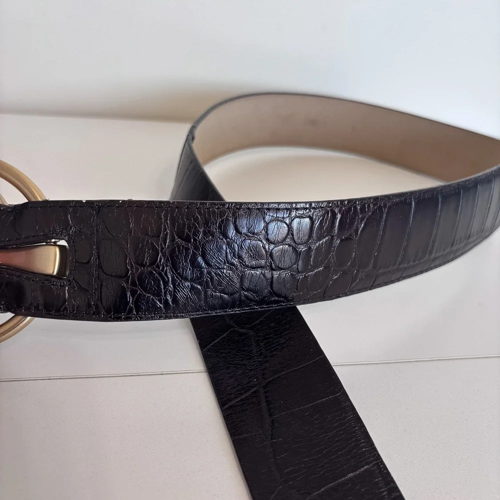 Ann Taylor 90s Croc Embossed Leather‎ Belt Womens L Chocolate Brown Boho Indie